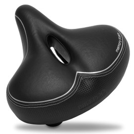 Bikeroo Wide Cruiser Saddle - Comfort Seat Fits Indoor & Outdoor Bicycles - Steel Spring & Elastomer Suspension - Center Cutaway - Memory Foam - Black