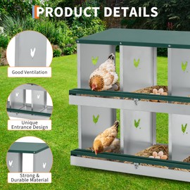 GarveeLife Chicken Nesting Boxes for Laying Eggs, 6 Compartments Nesting Boxes to Collect & Protect Eggs, Chicken Laying Boxes for Hens