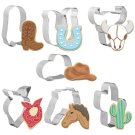 FYSUIMU 7Pcs Cowboy Cookie Cutter Western Boot Hat Horseshoe Cactus Cookie Cutting Mold Biscuit Cutters for Cowboy Rodeo Party Horse Racing Festival