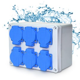 Wall Distributor Power Distributor 6 x 230 V IP54 Construction Power Distributor Indoor Wired Power Distributor Outdoor Waterproof for Indoor Outdoor Area, Workshops and Factories 16 A