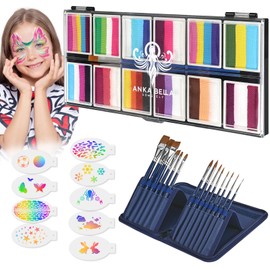 Anka Bella Professional Face Painting Kit for Kids,12X10gm Water Activated Rainbow Cake Face Paint with Stencil & Brushes,Hypoallergenic & Non-Toxic,Gift for Birthday Parties/Halloween/Carnival