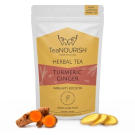 TeaNOURISH Turmeric Ginger Herbal Tea | Indian Superfoods | Aids Digestion & Supports Immunity | Stress Relief Tea | 100% NATURAL INGREDIENTS - 3.53oz/100g