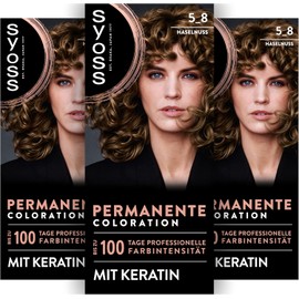 SYOSS Coloration 5_8 Hazelnut (115 ml), Permanent Colouration with Keratin Gives up to 100 Days of Professional Colour Intensity, 100% Grey Coverage