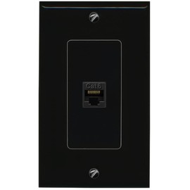 RiteAV Decorative 1 Port Cat6 Ethernet Wall Plate Female-Female - 1 Gang [Black/Black]