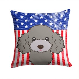 Caroline's Treasures BB2189PW1414 American Flag and Silver Gray Poodle Fabric Decorative Pillow Machine Washable, Indoor Outdoor Decorative Pillow for Couch, Bed or Patio, 14Hx14W