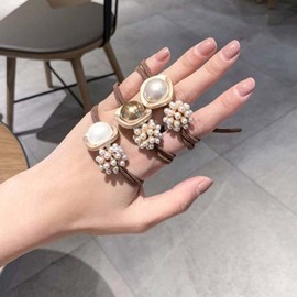 Hair Ties and Pretty Hair Bands Pearl Charm Gold 7ea