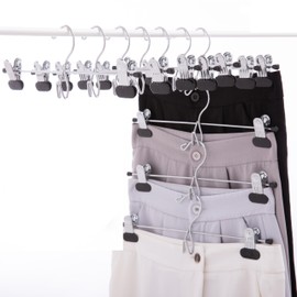 Cocomaya 13 Inch Black Heavy Duty Add-on Stackable Metal Hanger for Trousers Pants Skirt with Extra Strong Clips Pack of 20