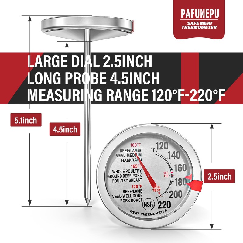 2 Pack Stainless Steel Meat Thermometer, Safe Leave in Oven,