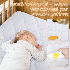 Yoofoss Waterproof Mattress Protector, 70 X 140CM Quilted Fitted Crib Mattress Protector, Ultra Soft Breathable Toddler Mattress Protector Baby Crib Mattress Cover