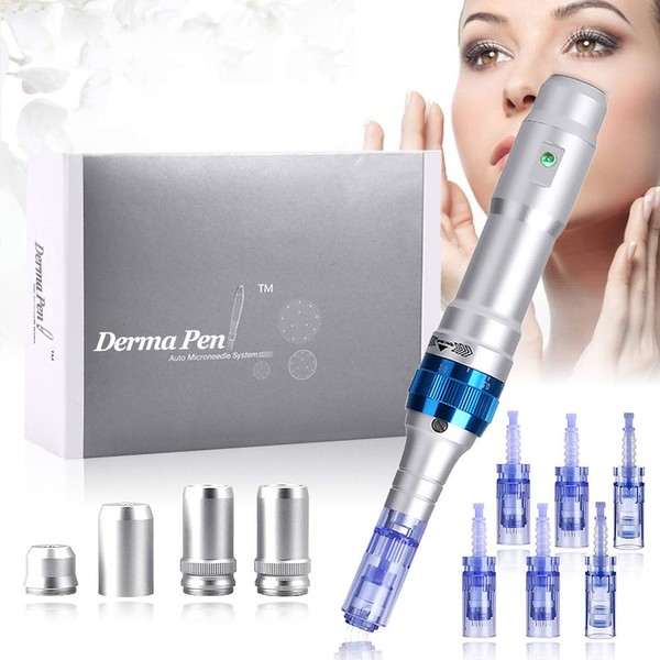 Electric Microneedling Pen 0.25 - 2.5 mm Dermapen Derma Roller Micro Needles Pen Skin Care Repair Tool for Wrinkles, Acne Scars, Stretch Marks, Hair Loss with 12 Pin, 36 Pin, Nano Round Needles