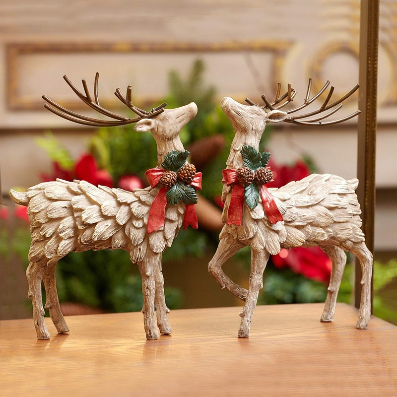Topadorn Resin Holiday Deer Tabletop Holiday Figurine Christmas Decorative,2 Pack