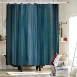 NTETSN Retro Fabric Shower Curtain, Blue and Grey Striped Bathroom Curtain, Modern Aesthetic Minimalist Bath Curtain Polyester Bathroom Decor 72 X 72 Inch YLOKNT0220