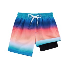 ALISISTER Boys Swim Trunks Size 8 Compression Liner Kids Swim Shorts Bathing Suit with Boxer Brief Novelty Gradient Summer Swimsuit Swimwear