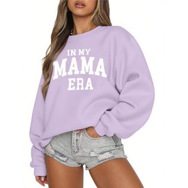 Mama Sweatshirt for Women Crewneck Mom Life Pullover Shirts Oversized Long Sleeve Sweater Purple