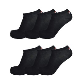 Fila® Unisex Invisible Trainer Socks, Pack of 6, 35-46, Plain - Black , size: 43-46 (9-11 UK)