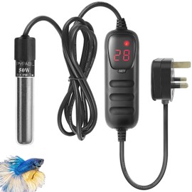PYPABL Mini Submersible Fish Tank Heater 25W 50W 100W, Small Aquarium Heater for Fish and Turtle Tank 3-100L with External Temperature Controller(50W)