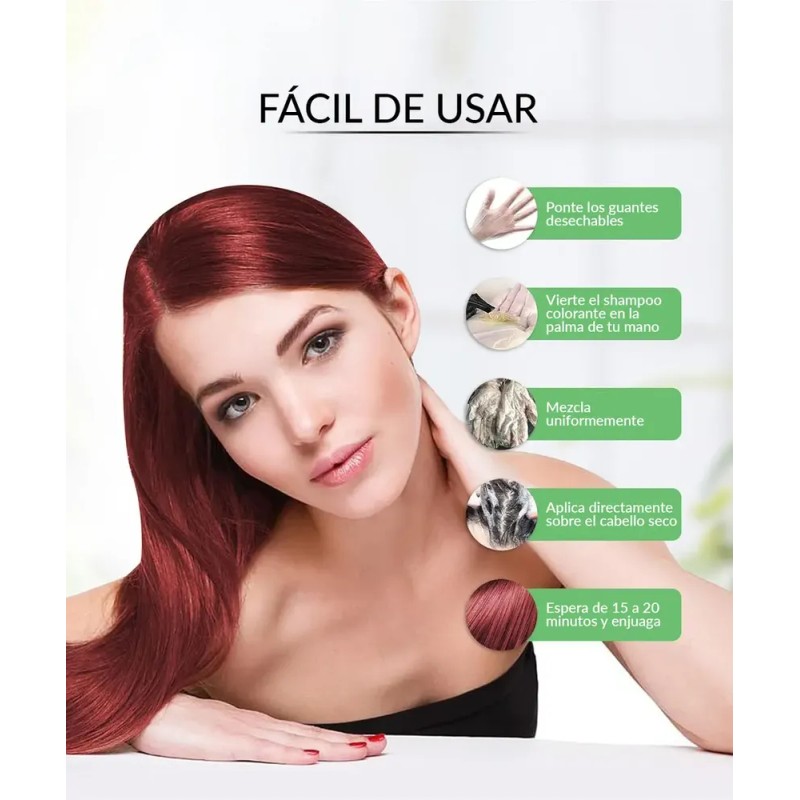 Shampoo Tinte Cubre Canas Rojo Cereza Herbishh 400ml