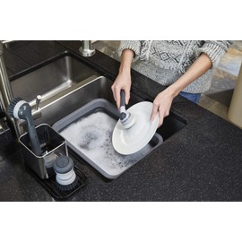 MasterClass MCSOAPDBRUSH Soap Dispensing Dish Brush - Brush with Handle and Built In Soap Dispenser, 20 cm, Grey