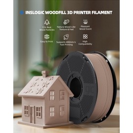 Inslogic WoodFill PLA Filament 1.75mm, 3D Printer Filament Matte Finish, Real Wood Texture, Fast Printing, Fit Most FDM 3D Printers, 1kg (2.2lbs), Maple Wood