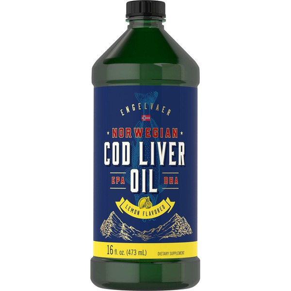 Cod Liver Oil Liquid | 16 fl oz | Pack of 3 Bottles | Lemon Flavor | Norwegian | Non GMO, Gluten Free | by Carlyle