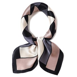 ANDANTINO 100% Pure Mulberry Silk Small Square Scarf -21'' x 21''- Breathable Lightweight Neckerchief -Digital Printed Headscarf (Black & Purple Geometric)