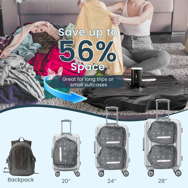 Vacuum Seal Bags for Clothing Travel with Pump & Adjustable