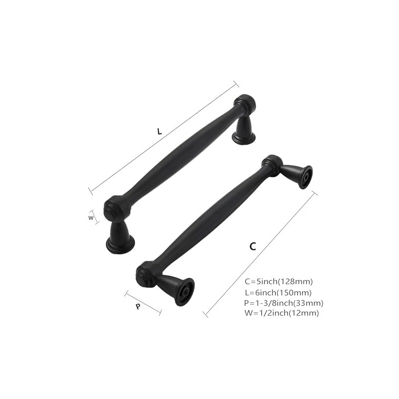 khtumeware 2 Pack 5 Inch(128mm) Matte Black Cabinet Pulls, Black