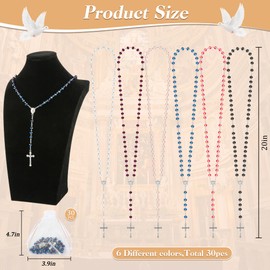 Wonitain 30 Set Rosary Bead Bulk Catholic Crystal Glass Rosaries Beads for Women Men Jesus Holy Cross Rosary with Organza Bags Baptism First Communion Church Religious Present