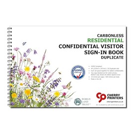 Cherry Carbonless NCR Residential Confidential Visitor Sign-in Book | 50 Duplicate Sets | A4 Size | Wiro Bound | Eco-Friendly Paper