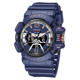 Boosns Mens Watch, Sport Digital Military Waterproof Watches LED Outdoor Dual Time Fitness Watches (Dark Blue)