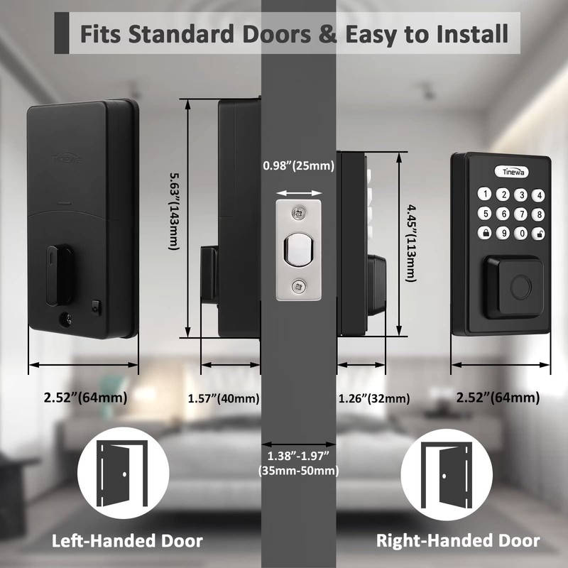 Tinewa Fingerprint Entry Door Lock, Exterior Smart Door Lock for