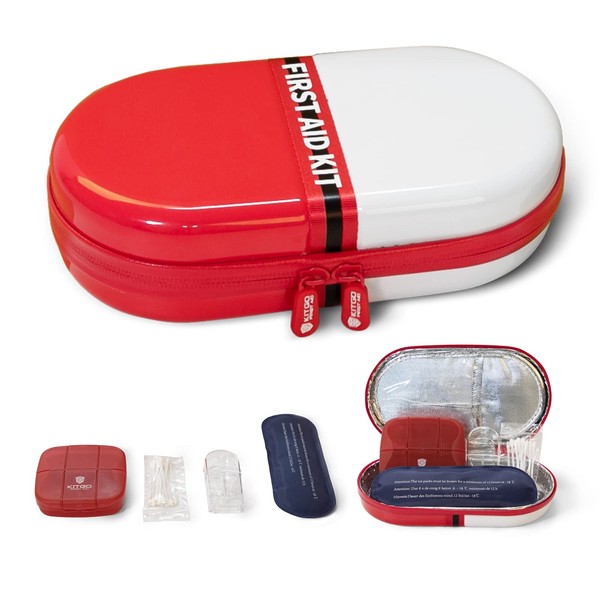 Kitgo Pill Organizer,First Aid Kit Waterproof Medicine Bag,Pill Carrier with Cutter for Home Storage Travel (White & Red)