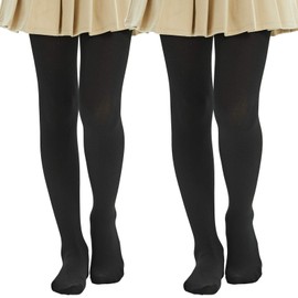 MANZI Girls Tights fleece Opaque Soft School Tights Warm Children 2-13 Year 2 pairs(Black,XL)