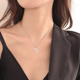 YL Initial A-Z Letter Necklace Sterling Silver Polished Capital Letter Pendant Jewelry for Women, Metal, Cubic Zirconia,