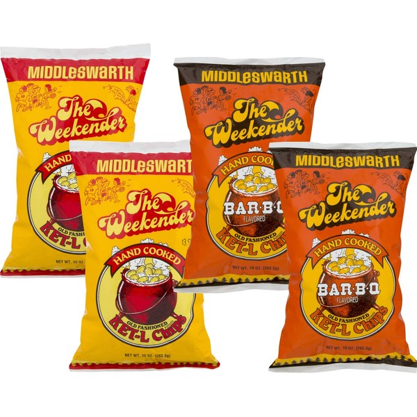 Middleswarth Weekender Ket'l Original & Ket'l BBQ Potato Chips Variety 4 Pack- 10 oz. Bags