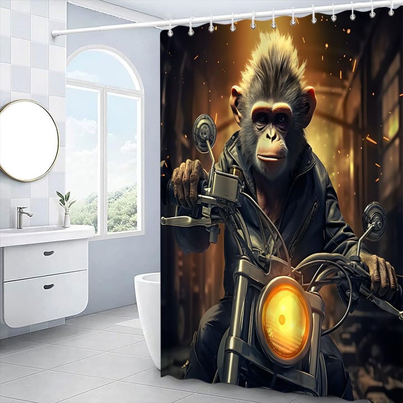 EUBTPA Funny Shower Curtain Humorous Animal Monkey Gorilla Riding Motorcycle