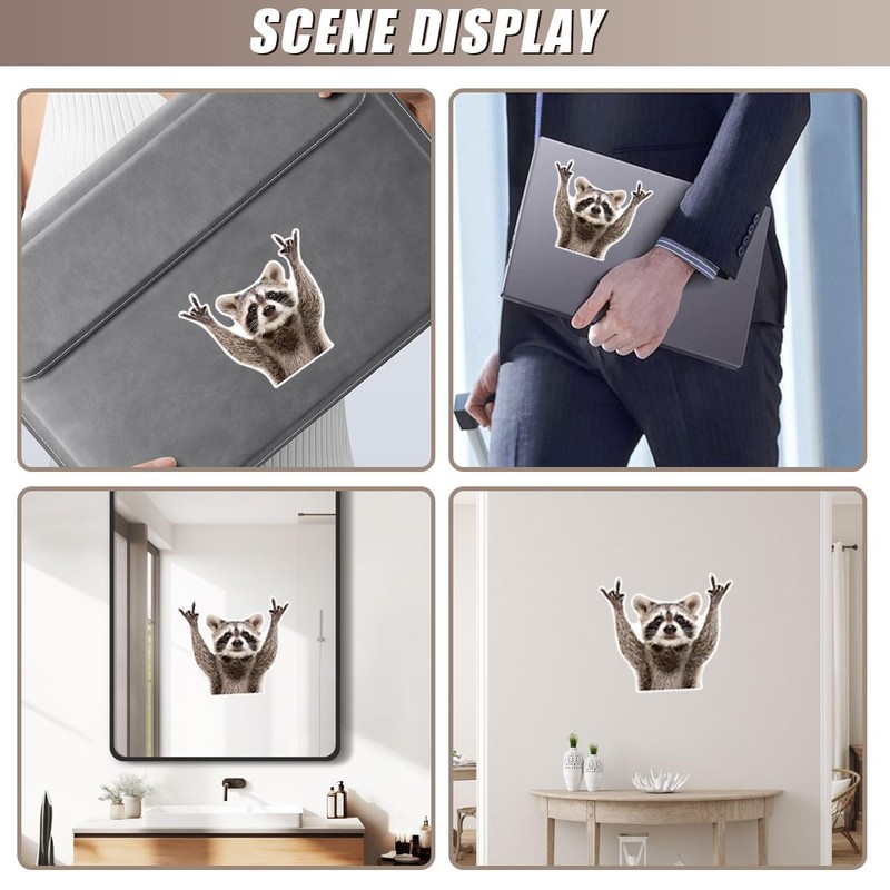 DUSCOKE Rocking Raccoon Car Sticker Decal, Vinyl Waterproof Window Bumper
