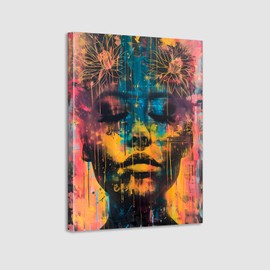 Woman Canvas Wall Art Flower on Women Head, Contemporary Wall Art Woman Flowers Head Pictures Large Floral Paintings Fashion Lady Canvas Prints Modern Artwork for Wall Bathroom Decor 16x24inch