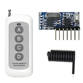 QIACHIP 433MHz Wireless Remote Control Switch Mini Receiver Built-in Learning Code 1527 Decoding 4 Channel Output with 656 FT Long-Distance Remote Control 4-Button Transmitter White