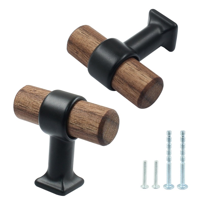 Piutouyar 4 Pack Walnut Cabinet Pulls, Single Hole Wood Drawer