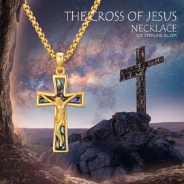 PARYFO Men's Cross Chain 925 Sterling Silver Gold Jesus Cross Pendant Necklace Crucifix Necklace Jesus Protection Amulet Jewellery for Men Christian