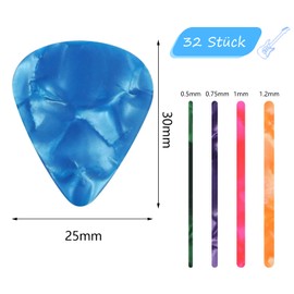 Guitar Picks, 32 Pieces Celluloid Guitar Picks with Box, 4 Different Thicknesses, Guitar Accessories for Acoustic Guitar, Ukulele, Bass, Electric Guitar (0.5/0.75/1/1.2 mm)