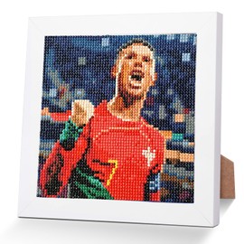 LAISU Football Diamond Painting with Frame for Children from 6 Years, Teenagers and Adults Beginners, CR7 5D Diamond Painting Pictures, 20 x 20 cm Small DIY Mosaic Art Craft Set for Boys Girls