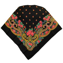 Portuguese Folklore Regional Half Head Viana Scarf Shawl (Black Red)