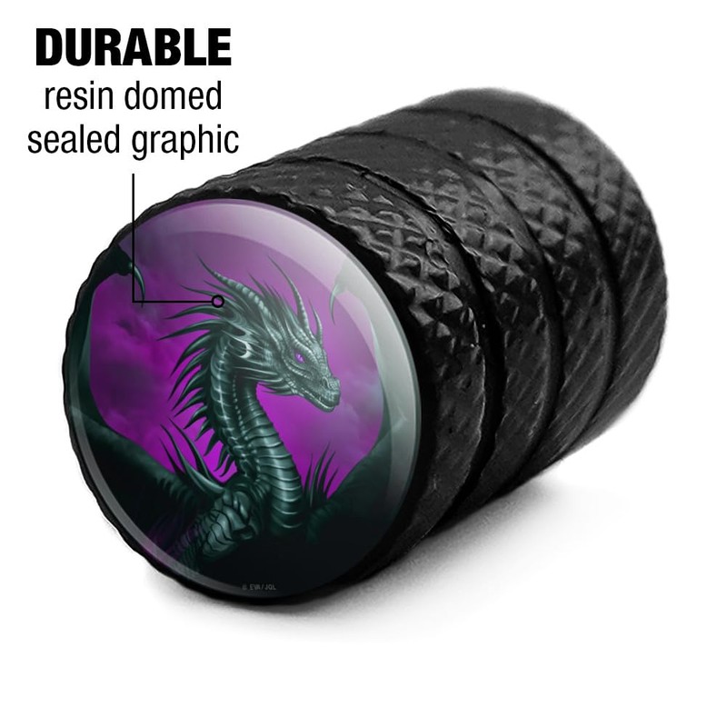 Black Dragon Valve Stem Caps for Tire Rim Wheel Aluminum