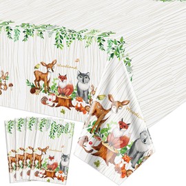 4 Pack Woodland Tablecloths Animals Tablecloth Rectangular Woodland Table Covers for Boy Girl Woodland Animals Baby Shower Decorations, 86 x 51 Inch