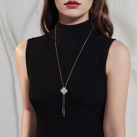 Cosysparks Four Leaf Clover Necklace, Long Sweater Chain Necklace Long Silver Necklaces for Women Sweater Necklace for Women Girls