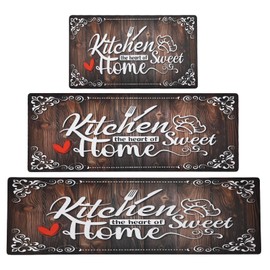 XLHOMO Brown Kitchen Runner Rugs of 3, Non Slip Cushioned Kitchen Mats for Floor Waterproof Comfort Kitchen Rugs and Mats Farmhouse Chef Mats Floor Carpet for Sink,Laundry Room