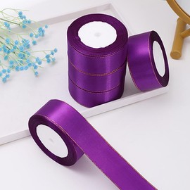 Glitter Trim Ribbon (5 Rolls), Decorative Ribbon for Wedding Party, DIY Gift Wrapping Supplies for Home & Office:_Dark Purple_one-size