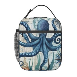 VANZEV Octopus Lunch Box for Adults Women Girls Boys Kids Nautical Coastal Lunch Box Insulated Cooler Reusable Lunch Bag Container Gifts for Work Office Picnic Travel School
